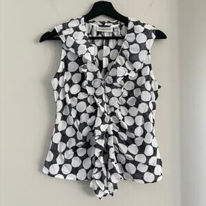 FARINAZ TAGHAVI Women Size 4 White Dressy Tank Top Ruffle Sleeveless Blouse